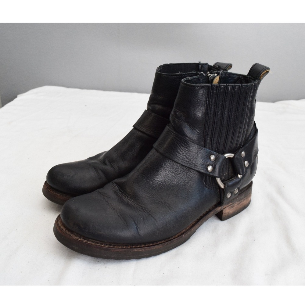 Frye Veronica Harness 8R Short Boots 7.5B Black Leather Moto Ankle Women 3476055